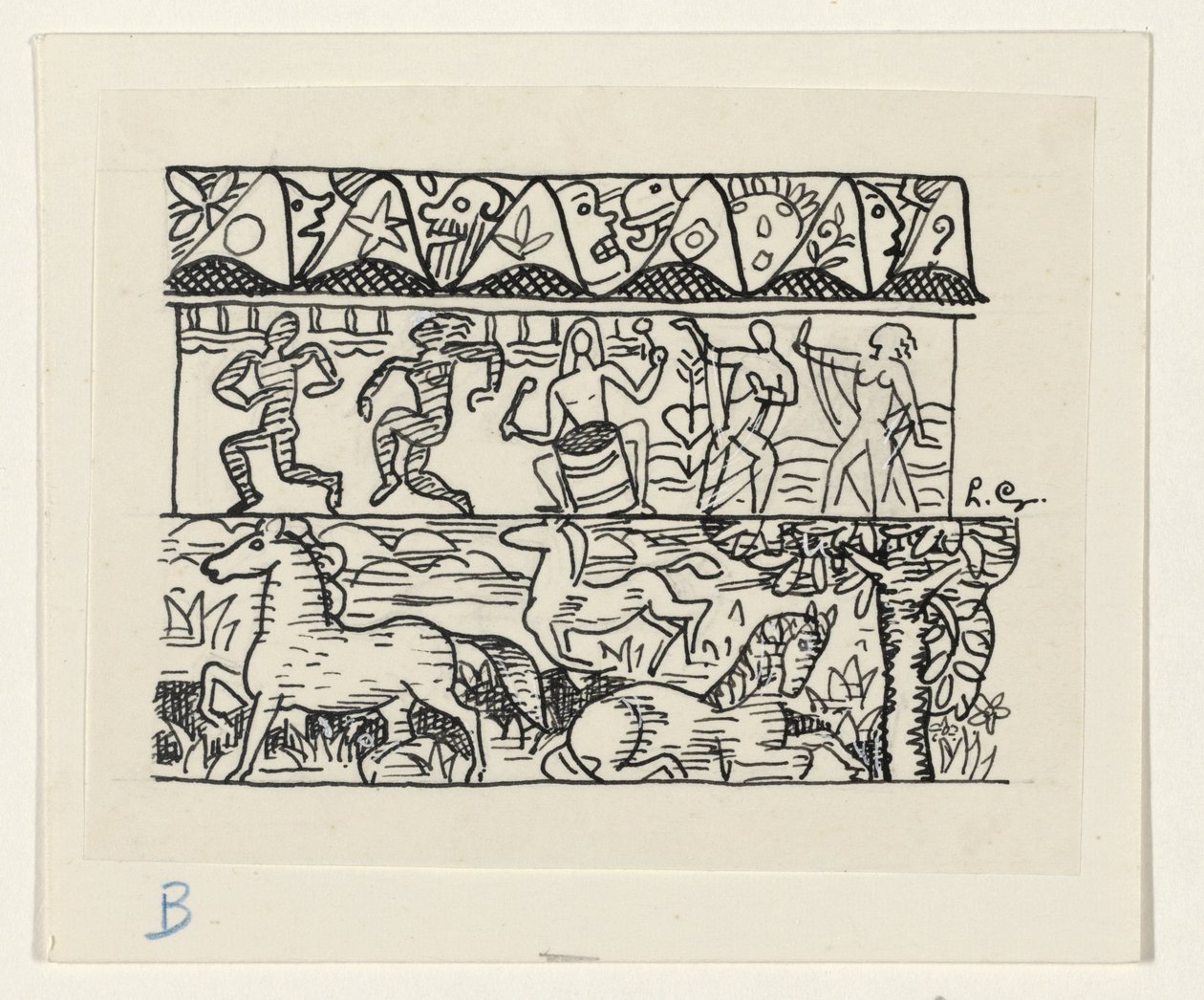 Lovak, táncoló emberek és maszkok alkotó: Leo Gestel (signed by artist)