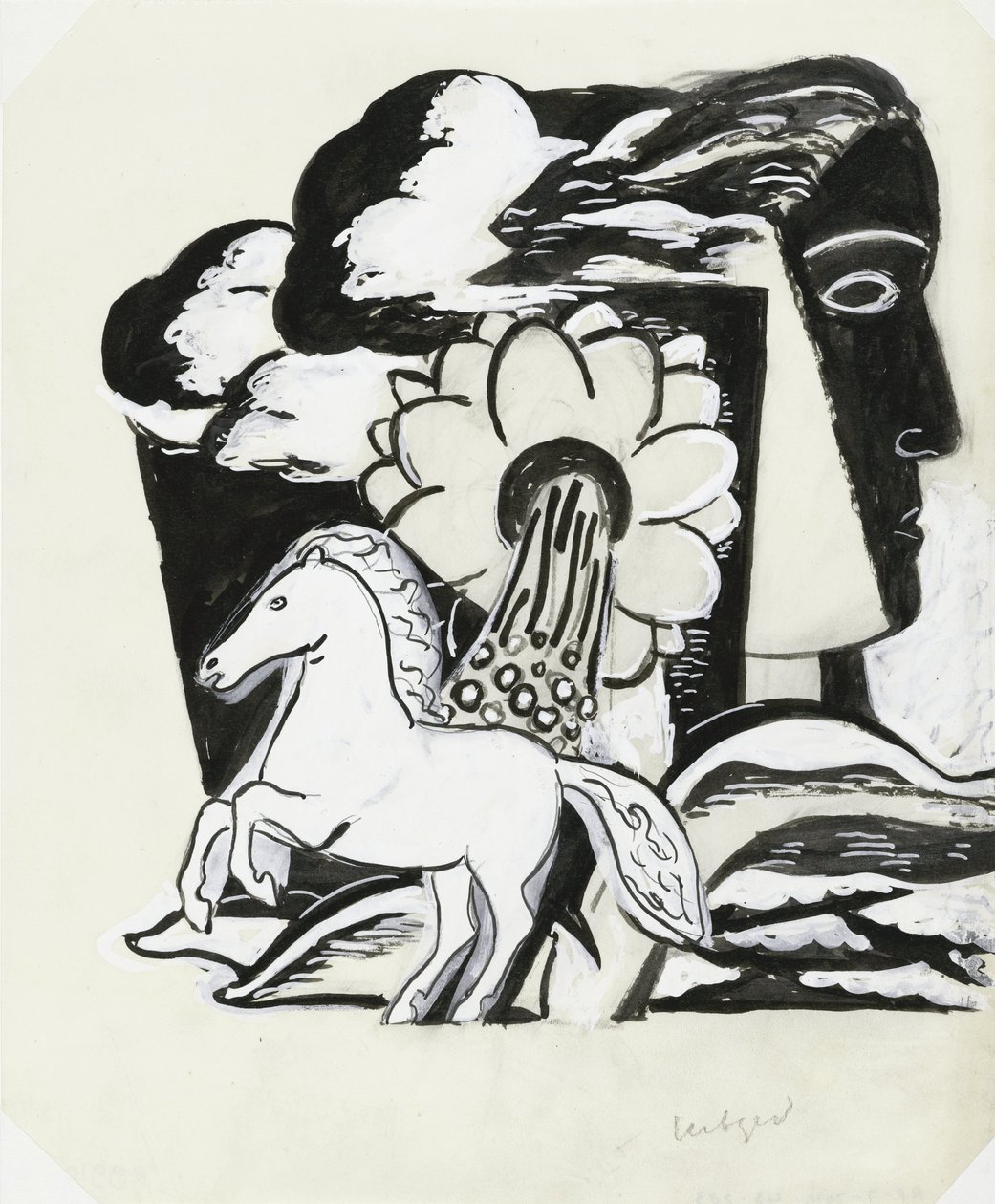 Ló, virág és fej nevelése (vázlat) alkotó: Leo Gestel (signed by artist)