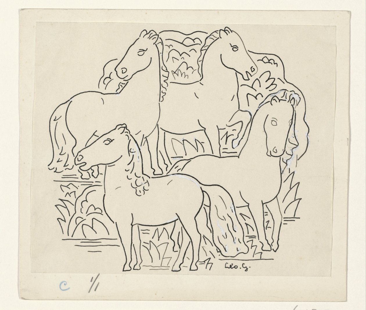 Négy ló alkotó: Leo Gestel (signed by artist)