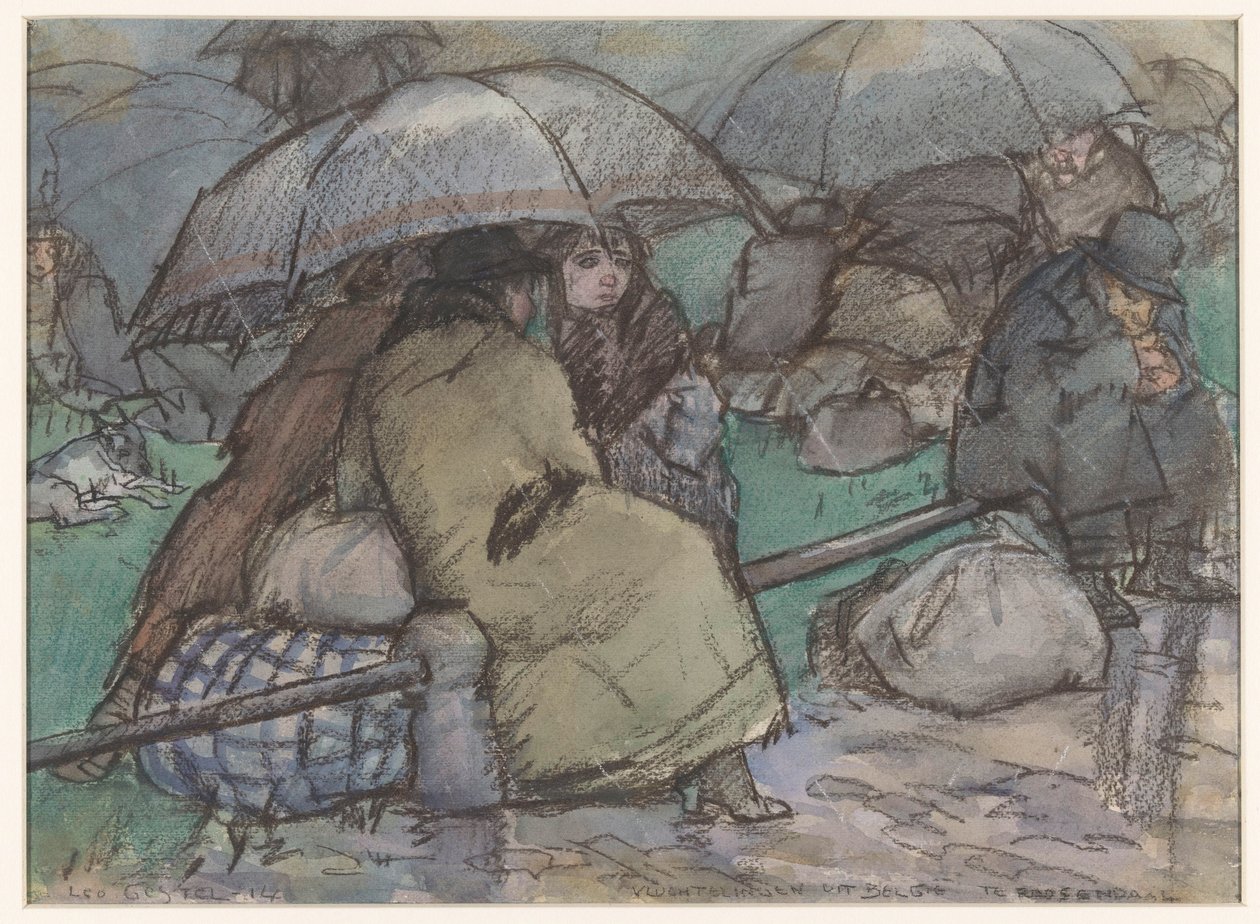 Menekültek Belgiumból Roosendaalban (eredeti cím a tárgyon) alkotó: Leo Gestel (signed by artist)