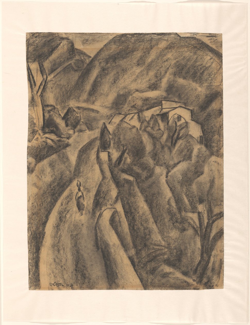Nő egy kancsóval a fején a magas hegyeken át vezető úton alkotó: Leo Gestel (signed by artist)