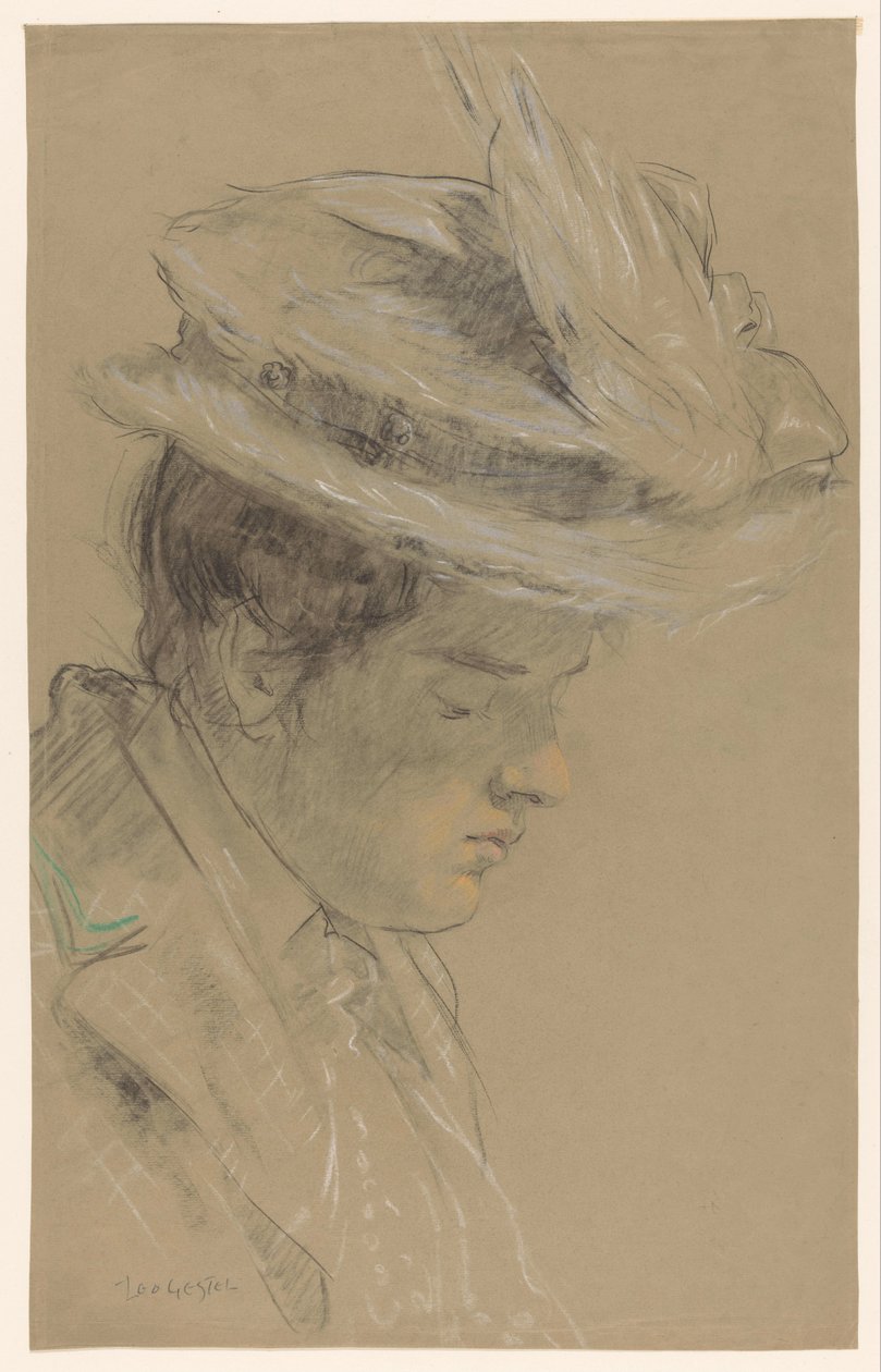 Nő kalapban, lenézett alkotó: Leo Gestel (signed by artist)
