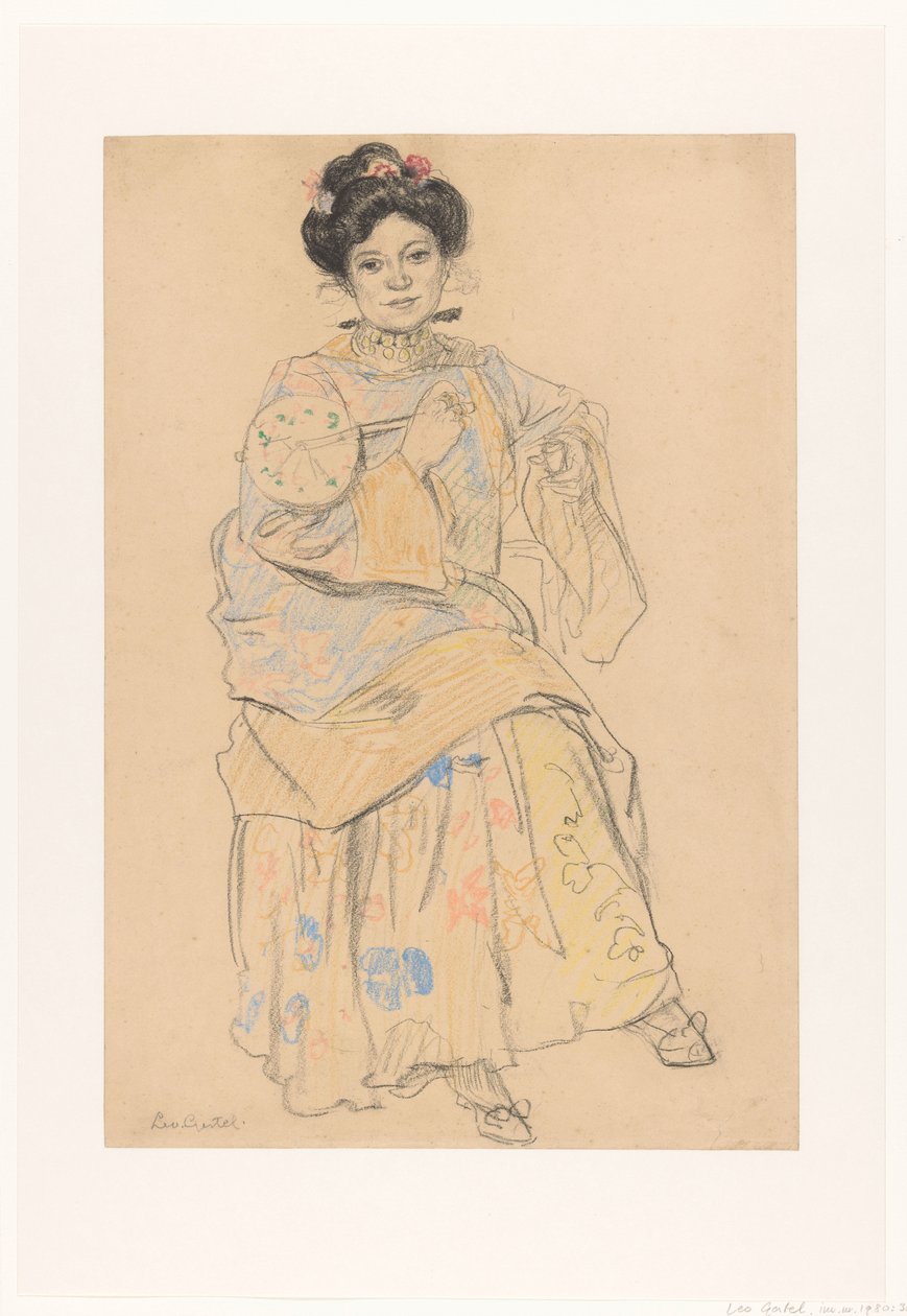 Ülő nő japán ruhában alkotó: Leo Gestel (signed by artist)