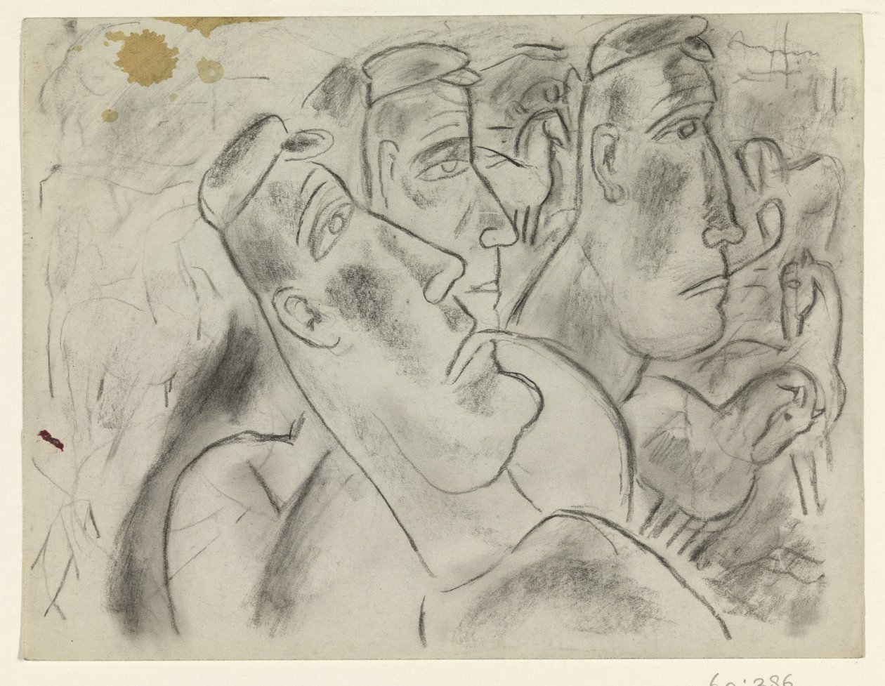 Három gazda egy réten lovakkal alkotó: Leo Gestel