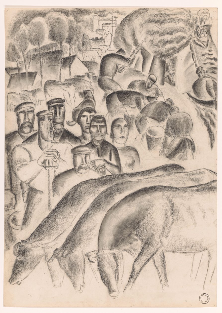 Legelő tehenek, gazdák és munkások a földön alkotó: Leo Gestel