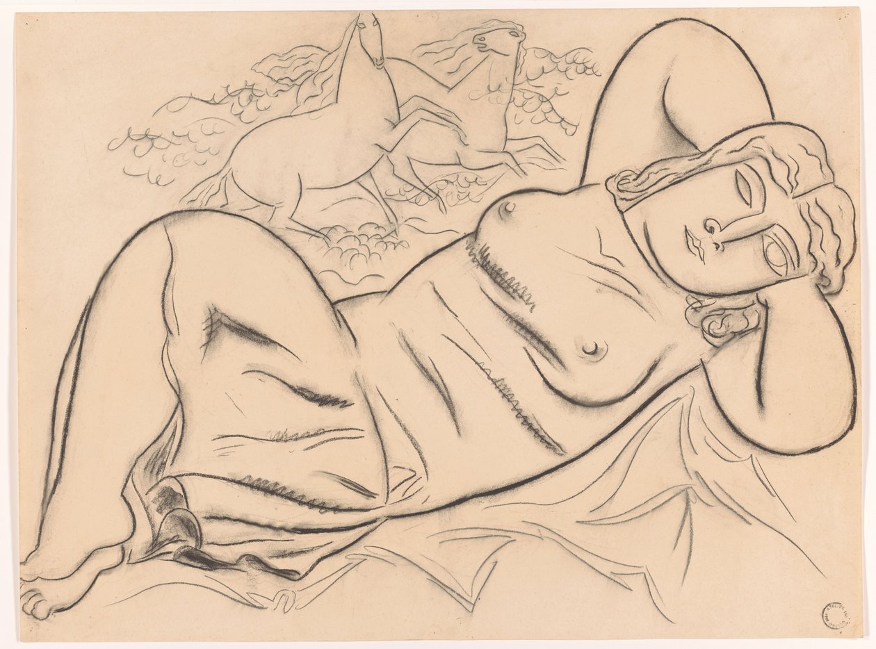 Fekvő meztelen nő lovakkal alkotó: Leo Gestel