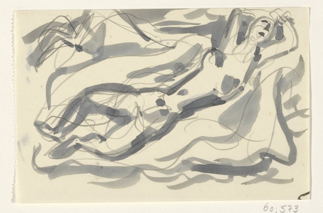 Meztelen nő és ló a tengerben alkotó: Leo Gestel