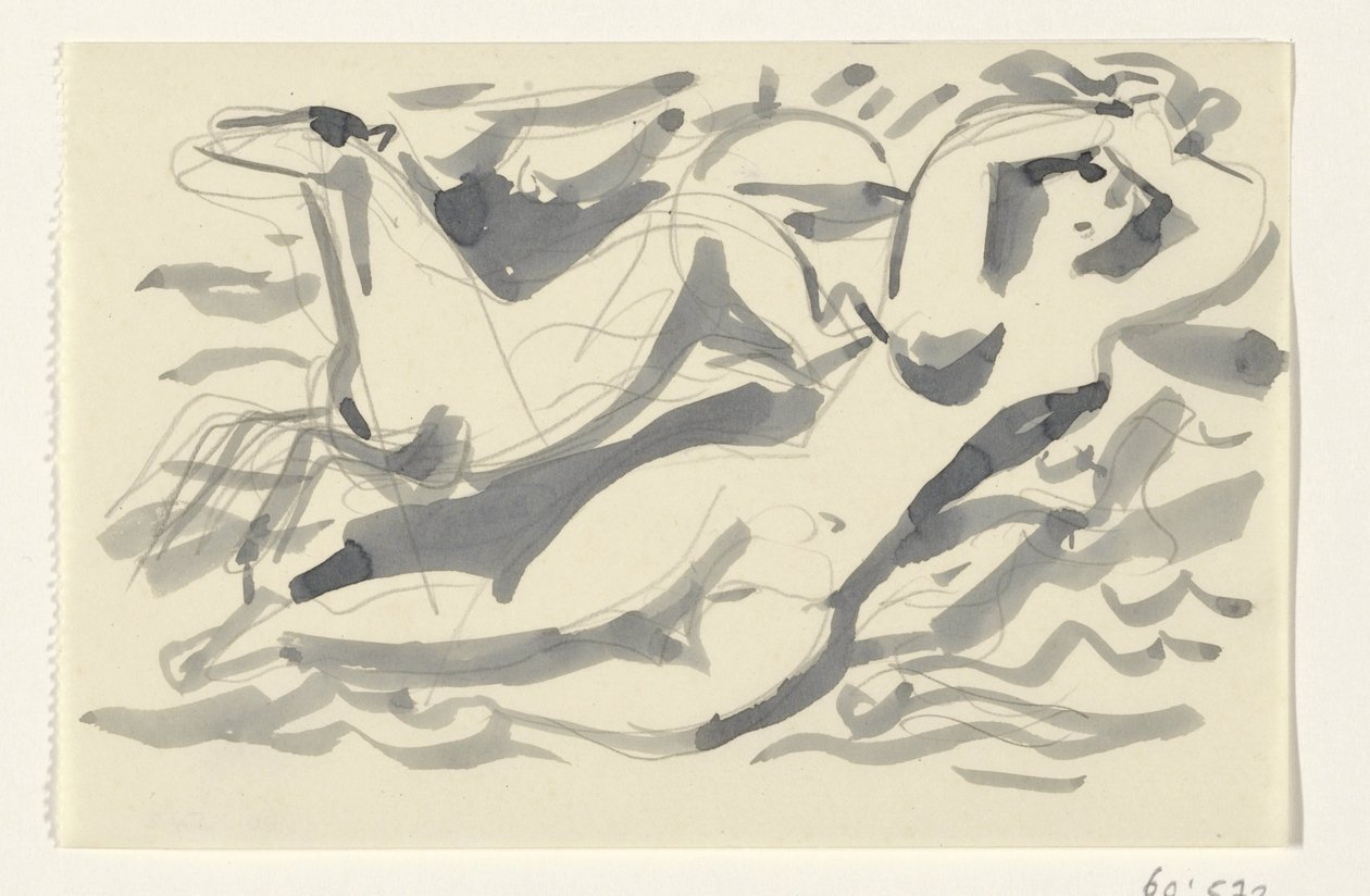 Meztelen nő és ló a tengerben alkotó: Leo Gestel