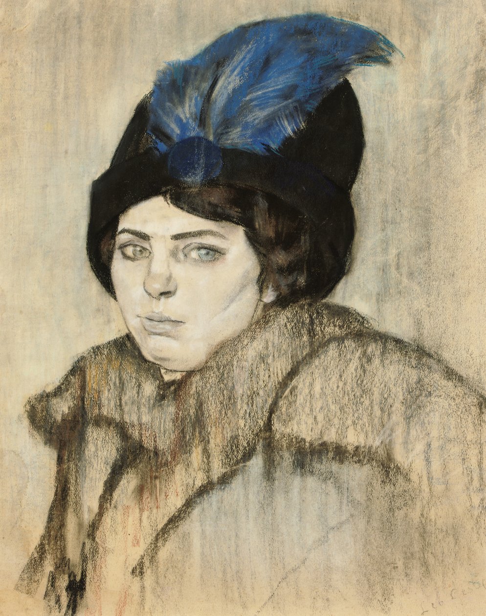 Marie Boendermaker-Schoenmaker portréja (kréta és pasztell papíron) alkotó: Leo Gestel