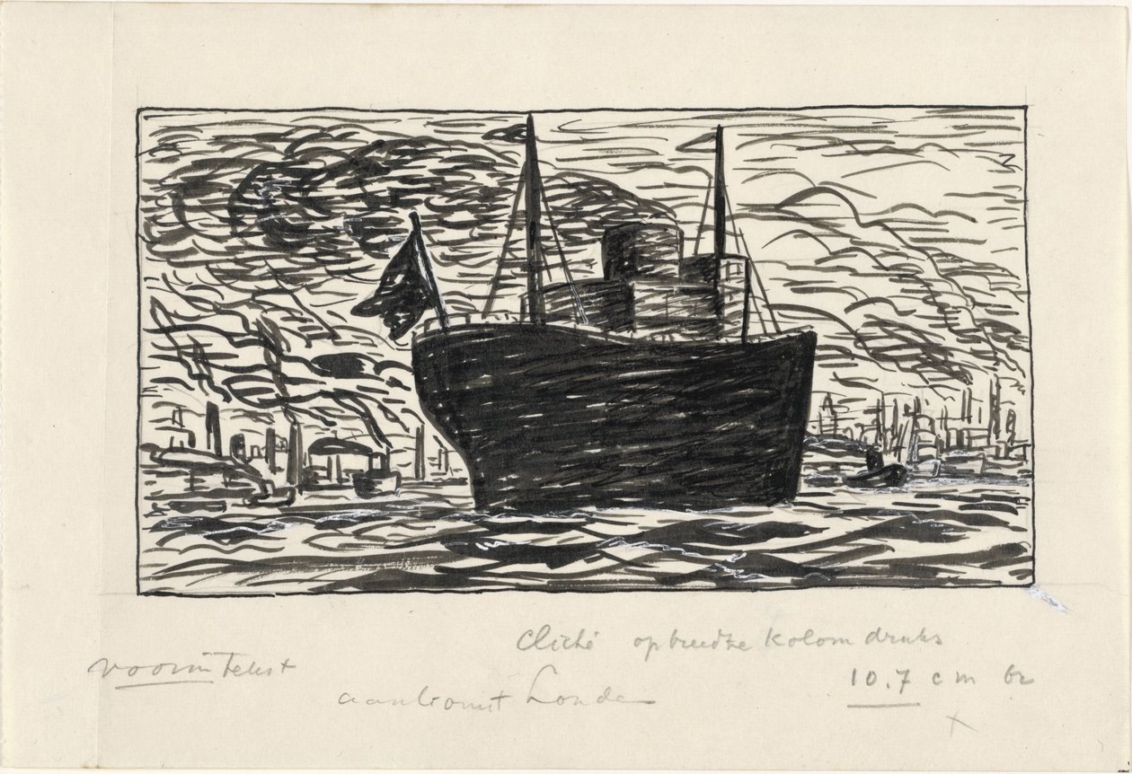 Hajó belép London kikötőjébe (cím a tárgyon) alkotó: Leo Gestel