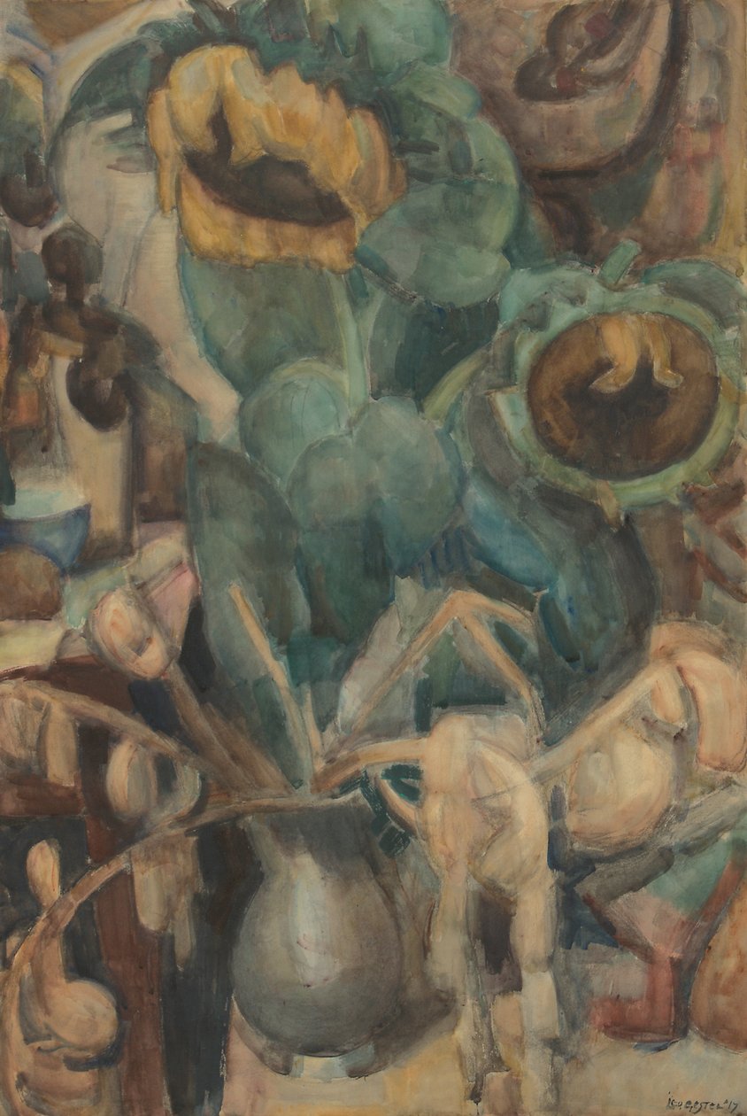 Csendélet napraforgóval egy vázában alkotó: Leo Gestel