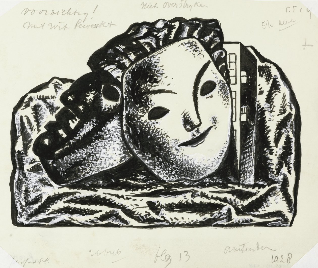 Két maszk épülethez és sziklákhoz (vázlat) alkotó: Leo Gestel
