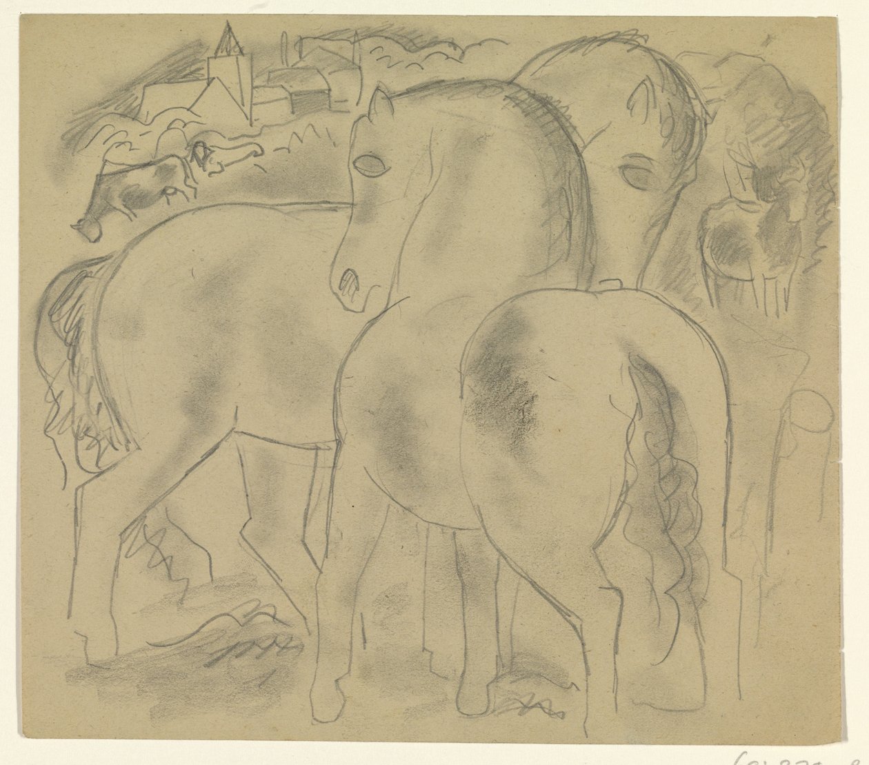Két ló a tehénekkel teli tájon alkotó: Leo Gestel
