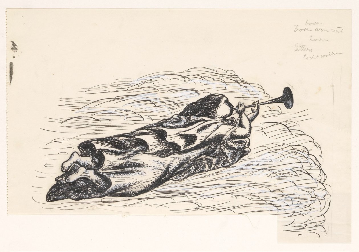 Nő trombitával, lebeg a felhőkön alkotó: Leo Gestel