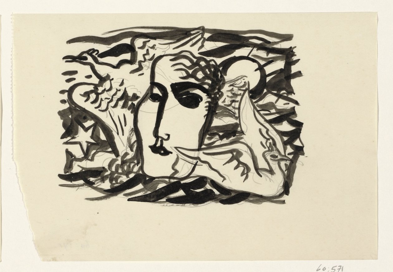 Női fej és a sirályok a tengerrel a háttérben alkotó: Leo Gestel