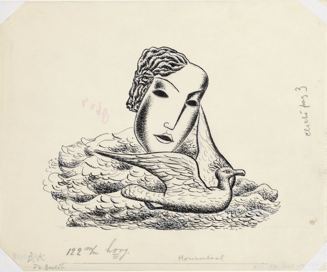Női fej madárral (vázlat) alkotó: Leo Gestel