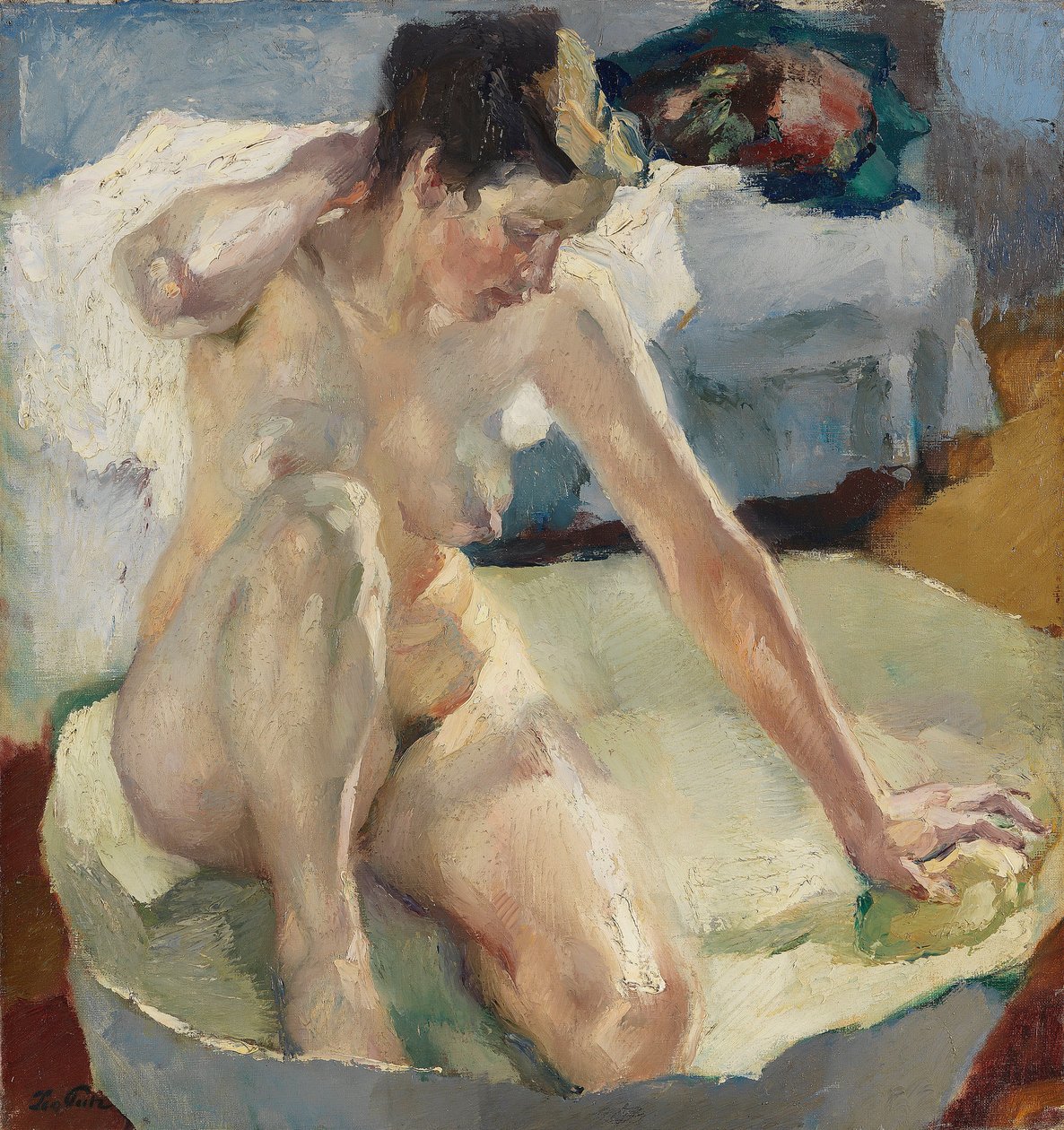 Au bain II – A fürdőben II, Putz, Leo (1869-1940). Olajfestmény alkotó: Leo Putz