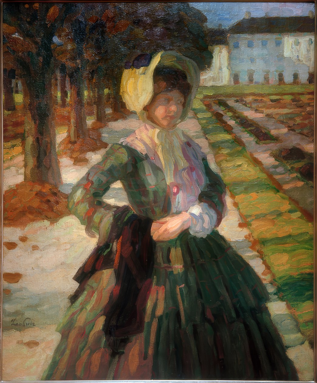 Fiatal nő zöld ruhában alkotó: Leo Putz