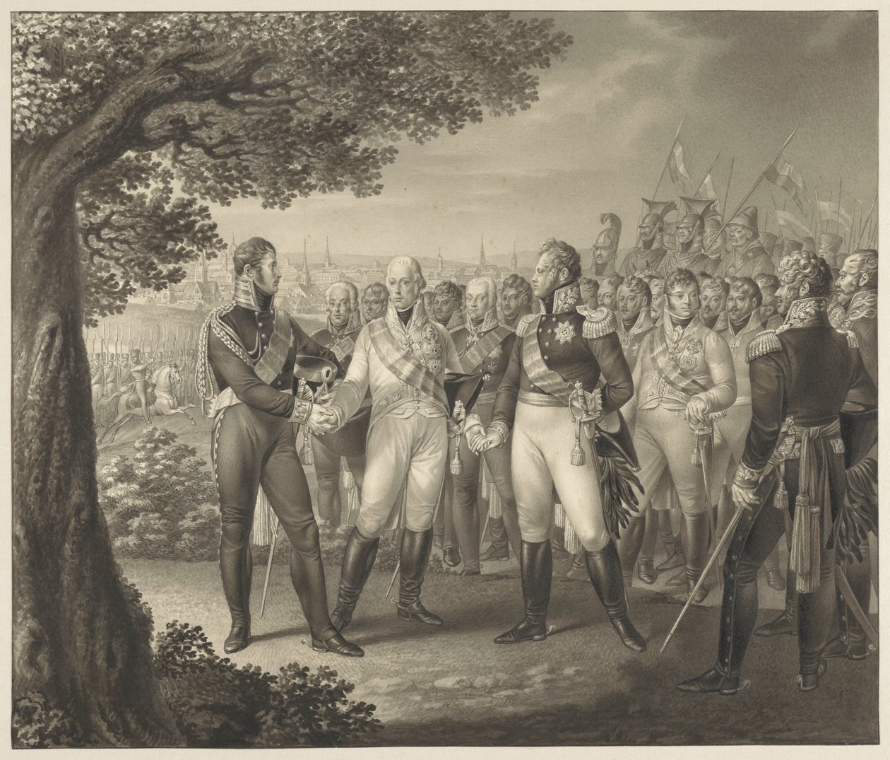 A szövetséges uralkodók első találkozója minisztereikkel Prágában, 1813. augusztus 18-án alkotó: Leo Wolf