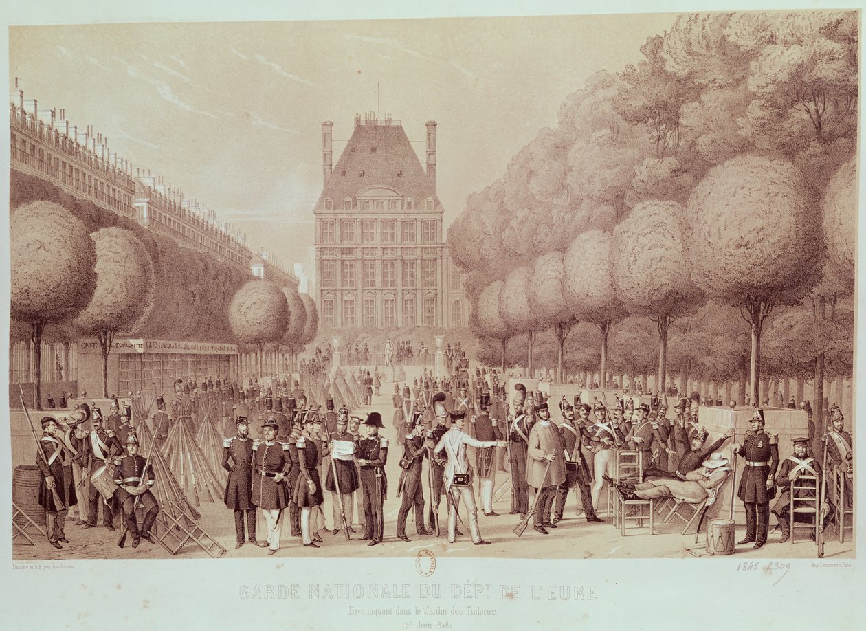 Az Eure-i Nemzeti Gárda a Tuileries-kertben táborozott, 1848. június 26-án alkotó: Leon Auguste Asselineau