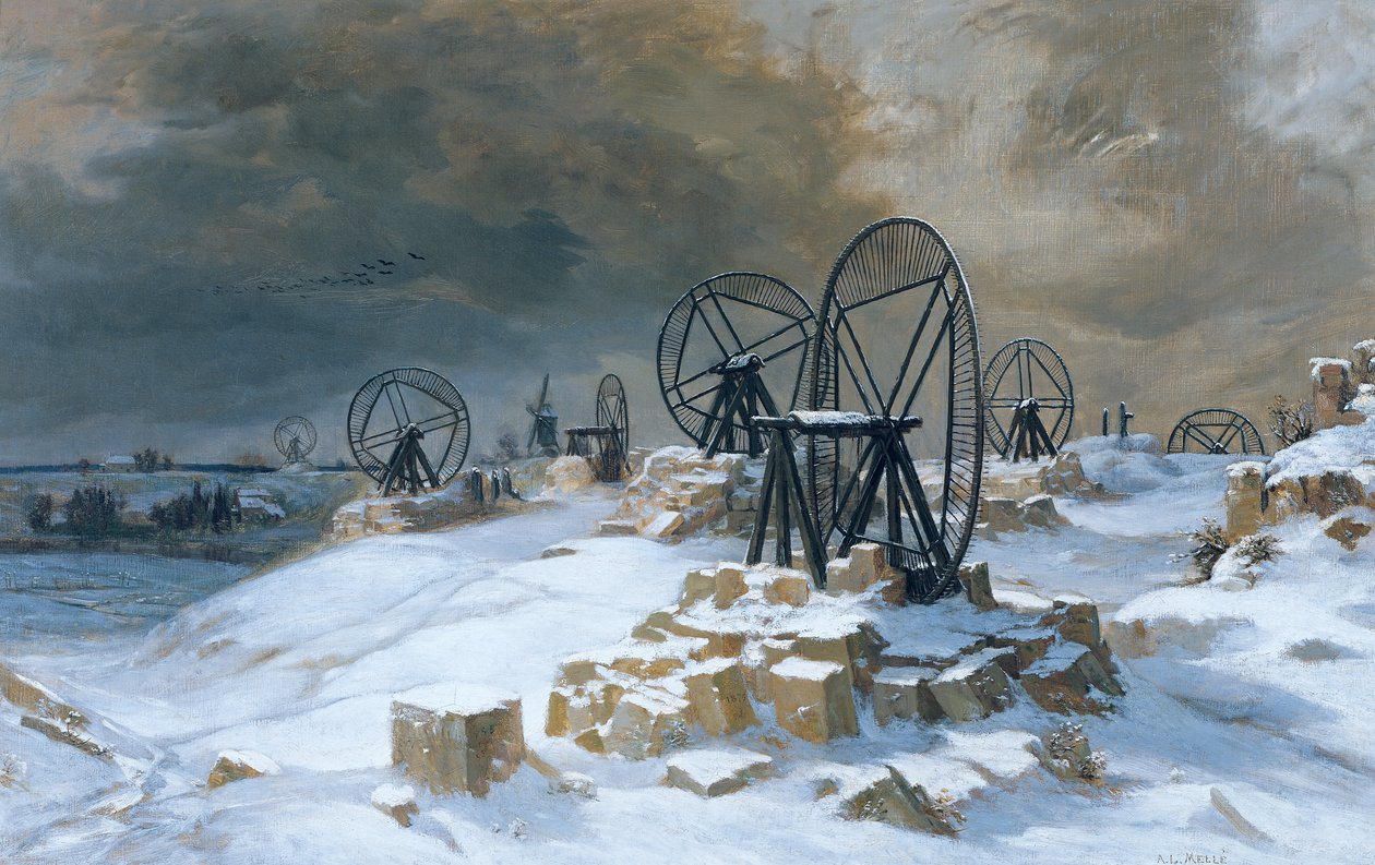 Gödrök Gentillyben a hóban, 1879 alkotó: Leon Auguste Melle