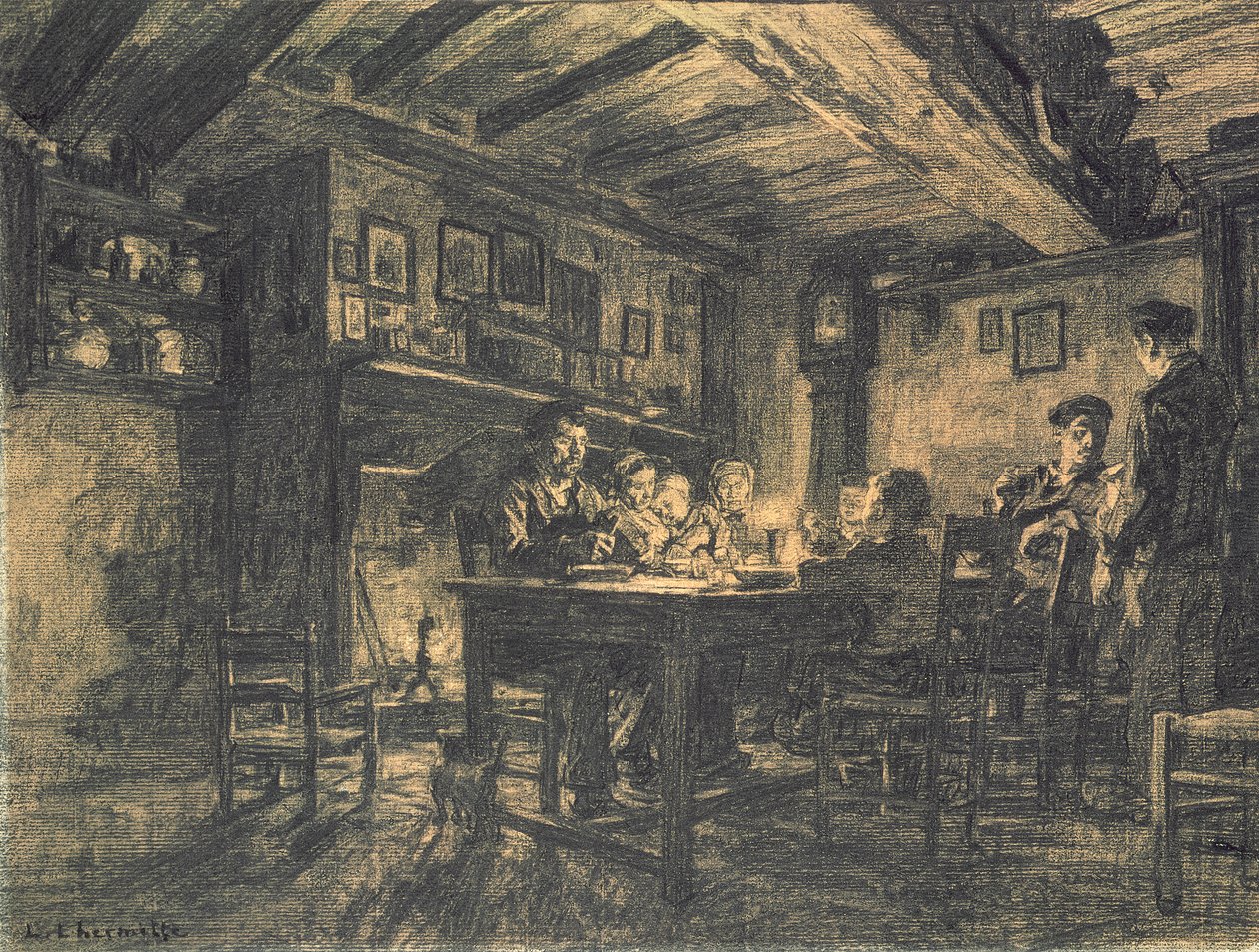 Családi vacsora este, 1883 (szén papíron) alkotó: Leon Augustin Lhermitte