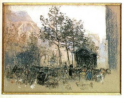 Les Halles, 1893 (pasztell a kártyán) alkotó: Leon Augustin Lhermitte