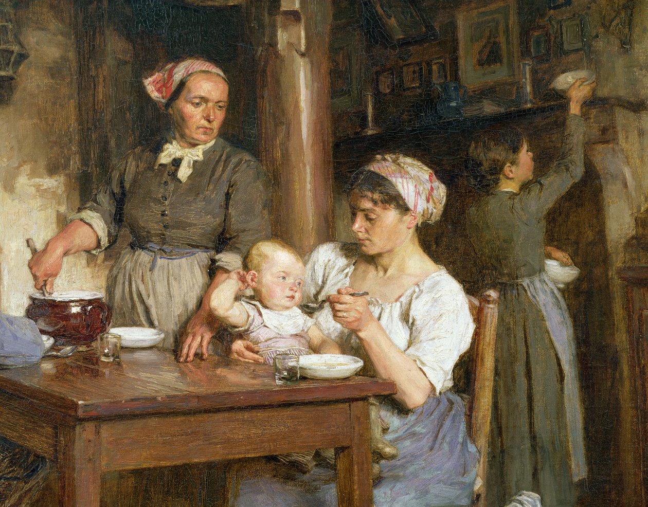 A déli étkezés, a baba etetésének részlete, (15366 részlet) alkotó: Leon Augustin Lhermitte