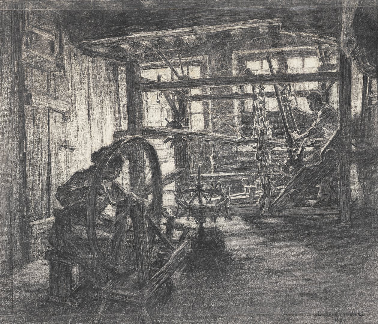 A takács műhelye Dinanban vagy, A Takács és felesége, 1893 (szén papíron) alkotó: Leon Augustin Lhermitte