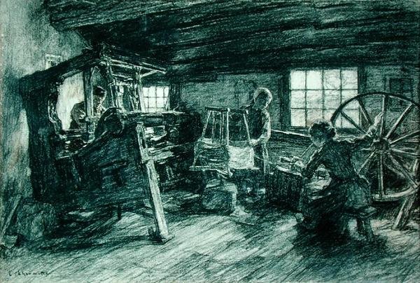 Tisserand és lányai Larenben, Hollandiában, 1891 (faszén papíron) alkotó: Leon Augustin Lhermitte