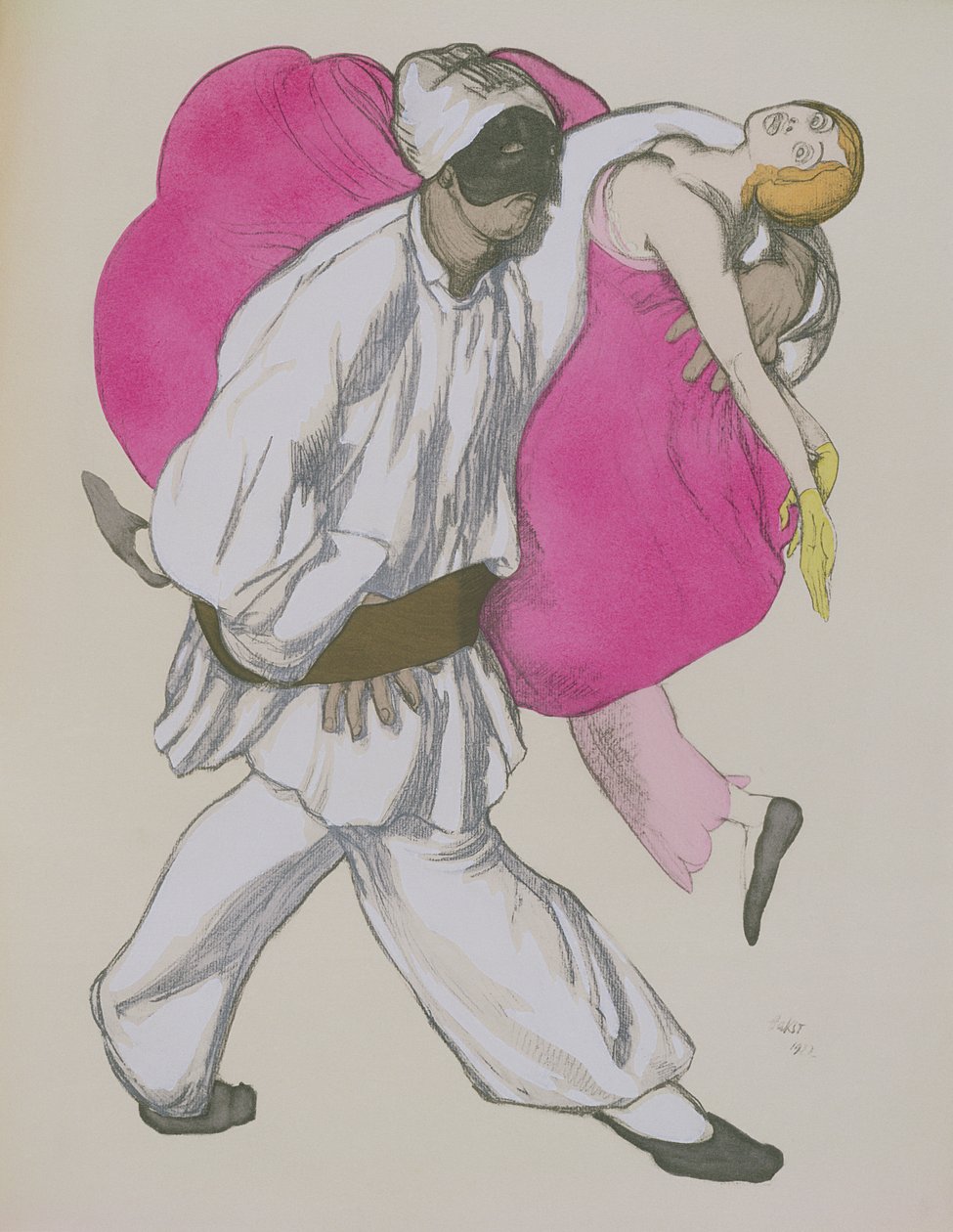 Jelmeztervek Pamina és Monostatos számára Wolfgang Amadeus Mozart (1756-91) „A varázsfuvolában” 1922 alkotó: Leon Bakst