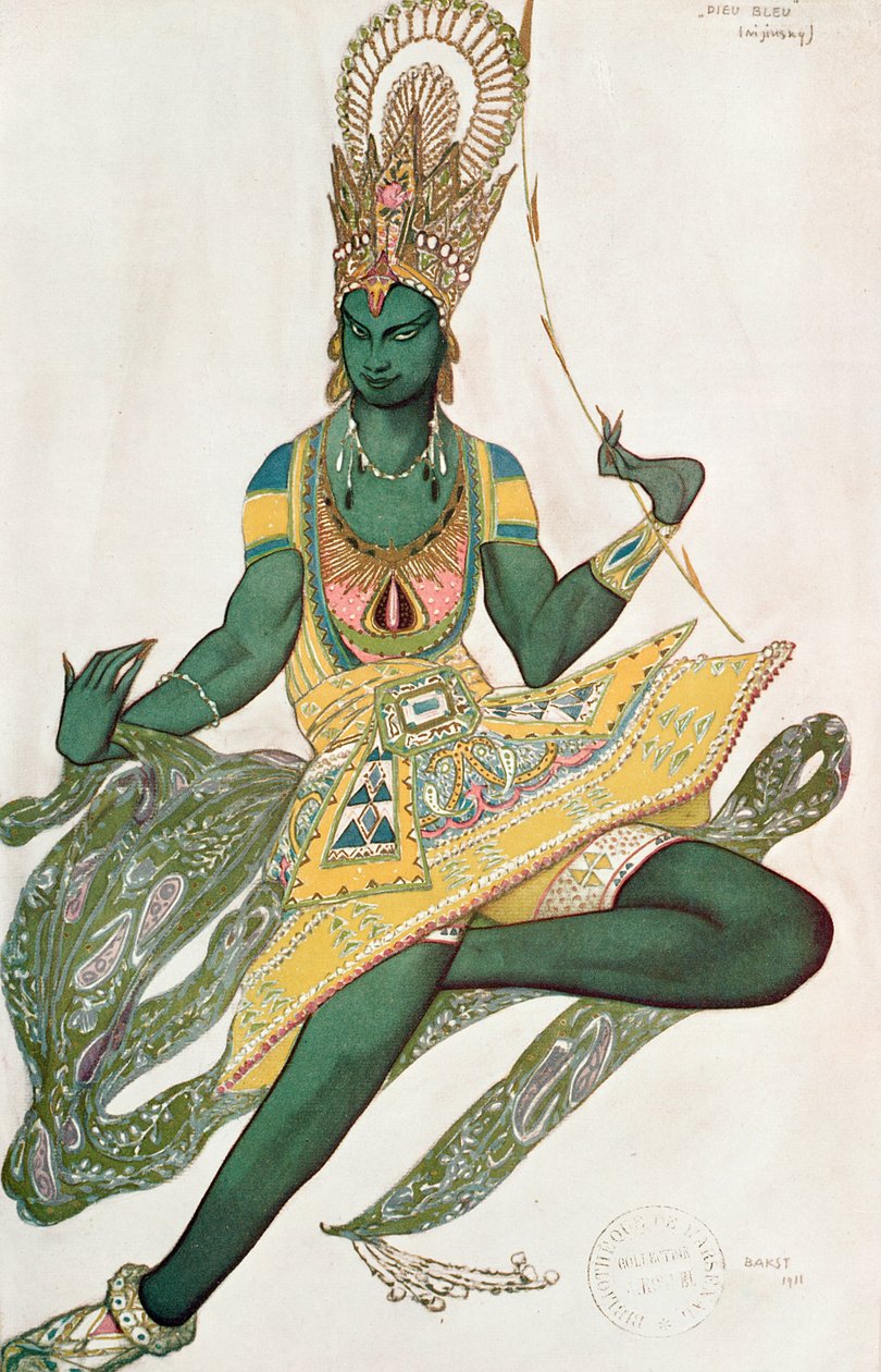 Jelmeztervezés Nijinsky (1889-1950) számára a „kék isten” szerepéért, 1911 alkotó: Leon Bakst