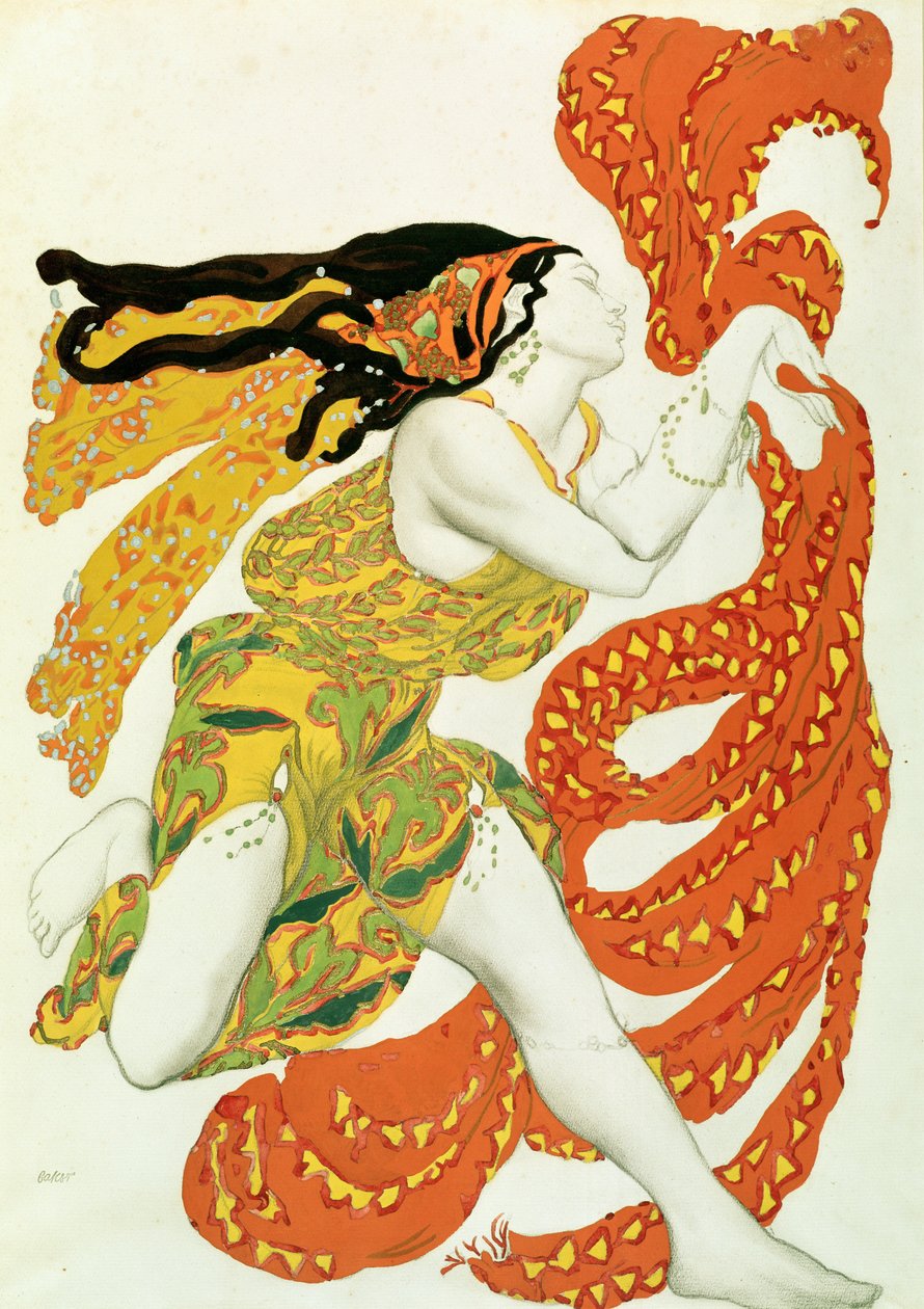 Jelmezterv egy bacchánsnőhöz Cserépnyin "Narcisse"-jében, 1911 (ceruza és vk, papír) (lásd még 4728) alkotó: Leon Bakst