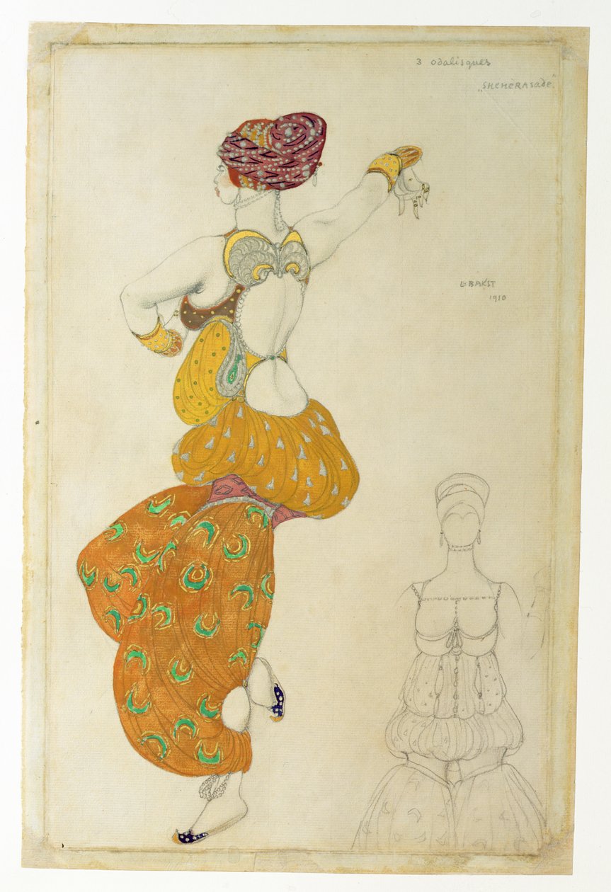 Jelmeztervezés a három odaliszk egyikéhez a Scheherazade számára, 1910 (guache) alkotó: Leon Bakst