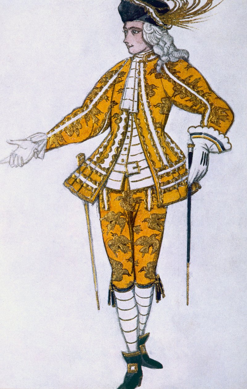 Jelmezterv a Kanári tündér oldalfiújához, Csipkerózsika, 1921 alkotó: Leon Bakst
