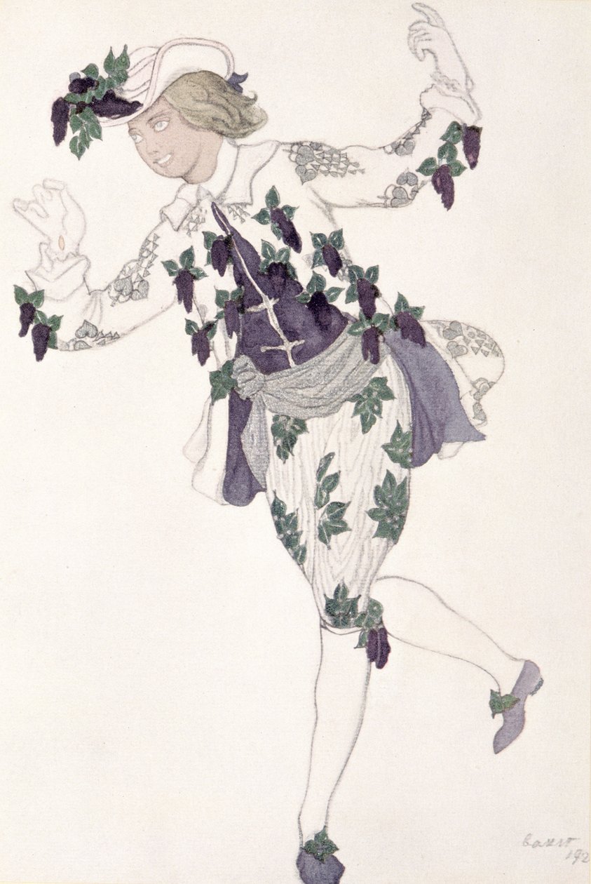 Jelmezterv a tündérlila oldalfiúhoz, Csipkerózsika, 1921 alkotó: Leon Bakst