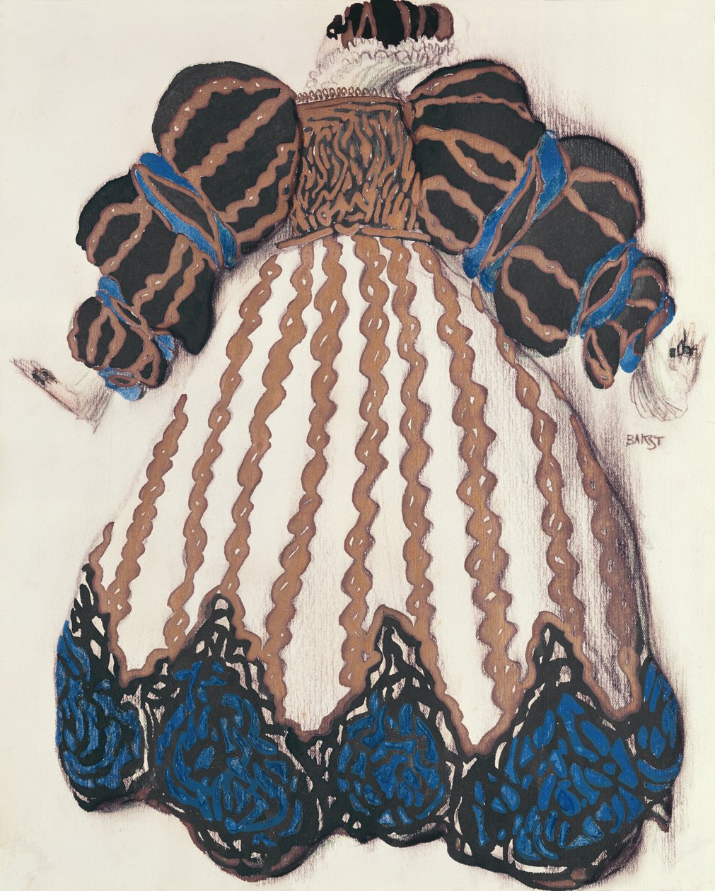 Jelmezterv a „La Legende de Joseph” baletthez, 1914 (faszén és gouache papíron) alkotó: Leon Bakst