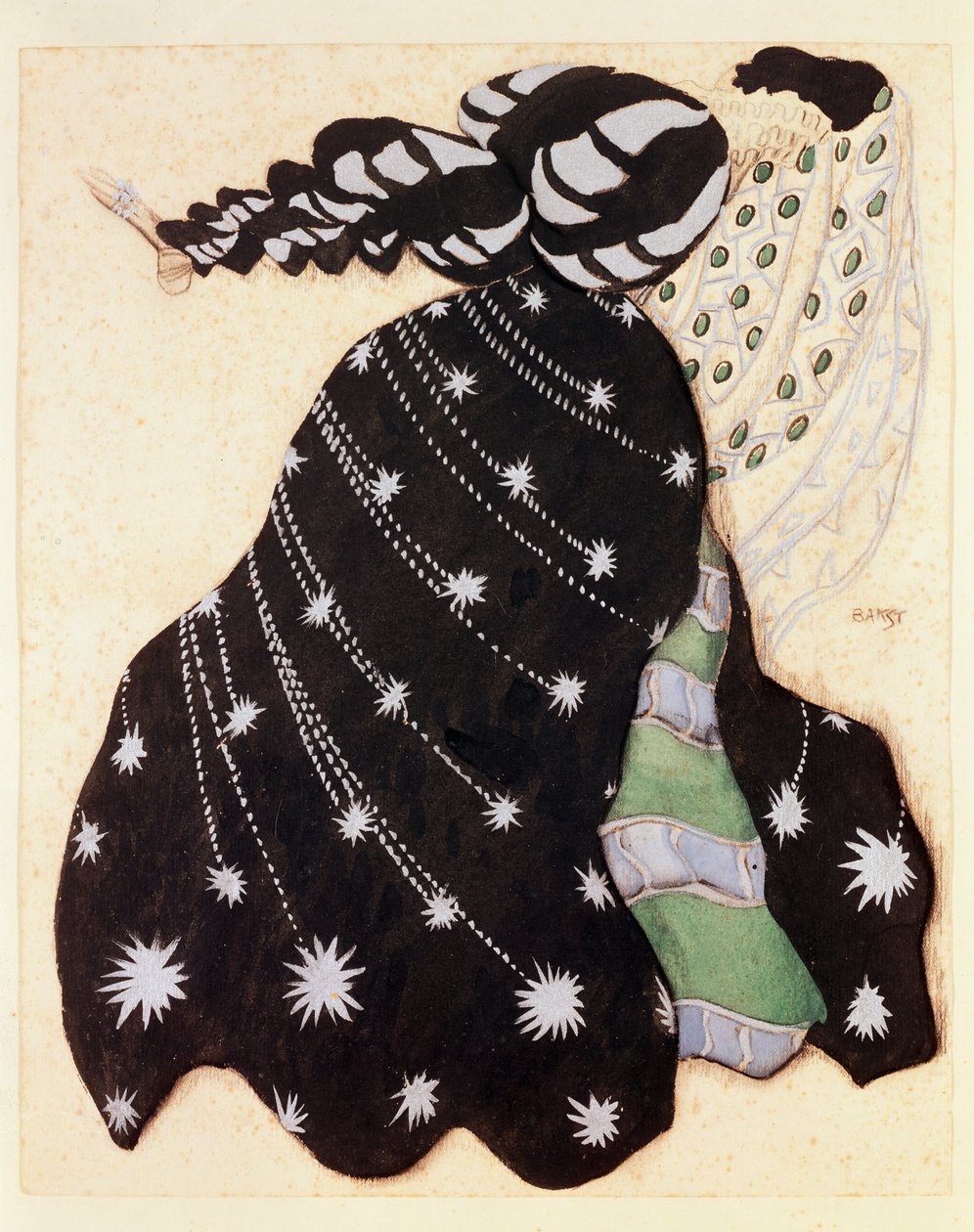 Jelmezterv a „La Legende de Joseph” baletthez, 1914 (faszén és gouache papíron) alkotó: Leon Bakst