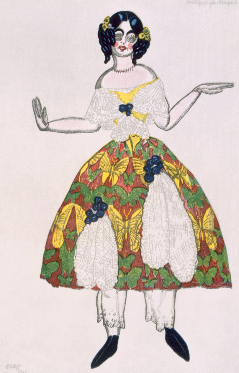 Egy női bábu jelmeze, a La Boutique Fantastique című filmből, 1917 alkotó: Leon Bakst