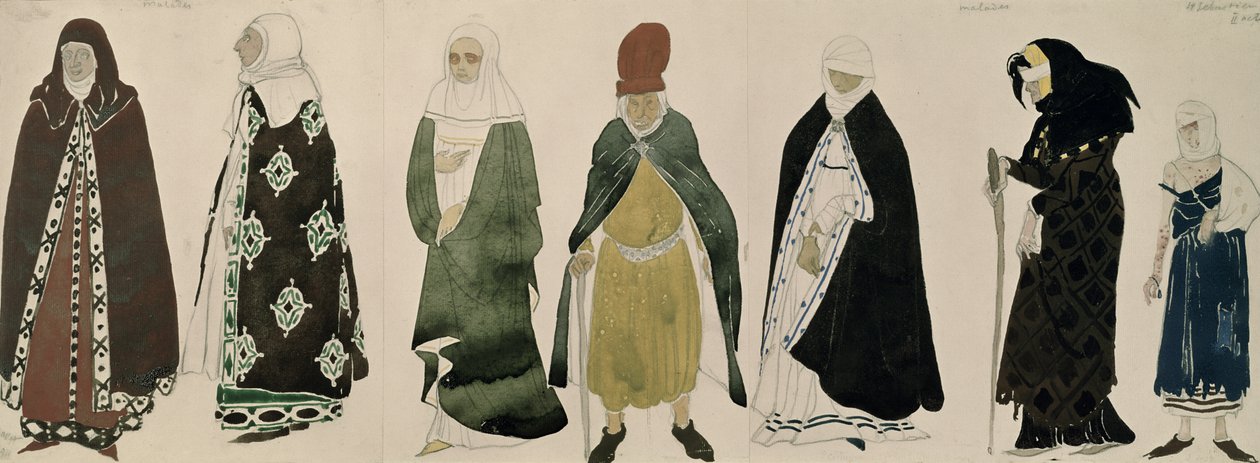 Jelmezek a hírnökök számára a „Szent Sebastian mártíromsága” című filmből, 1911 alkotó: Leon Bakst