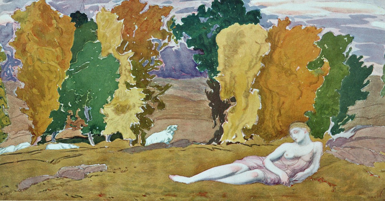 Tervezés egy dekoratív panelhez, Daphnis és Chloe, 1912 körül alkotó: Leon Bakst