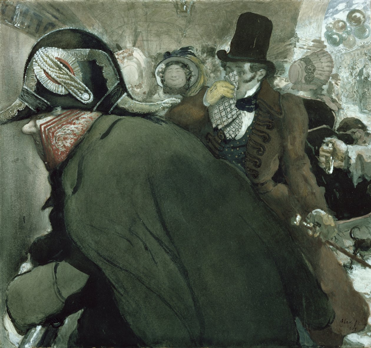 Illusztráció Nyikolaj Gogol (1809-52) "Az orr" című művéhez 1904 (wc, gouache, fehér szín és tinta, papír) alkotó: Leon Bakst