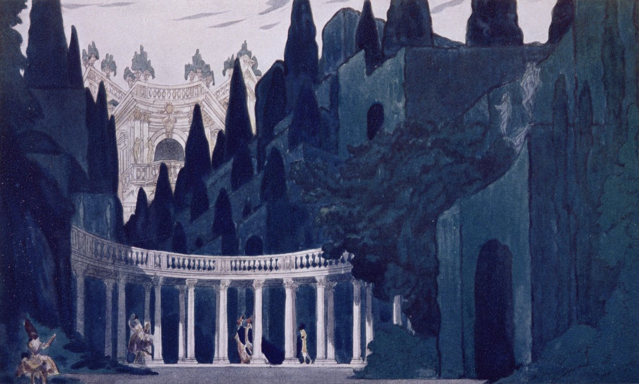 A Királyi Kert díszletterve, Csipkerózsika, 1921 alkotó: Leon Bakst