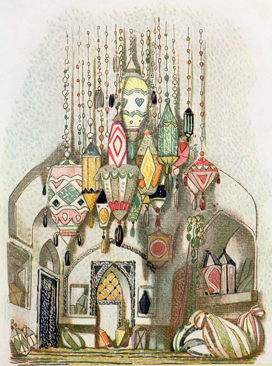 Díszlettervezés Aladdintól, 1916 körül alkotó: Leon Bakst