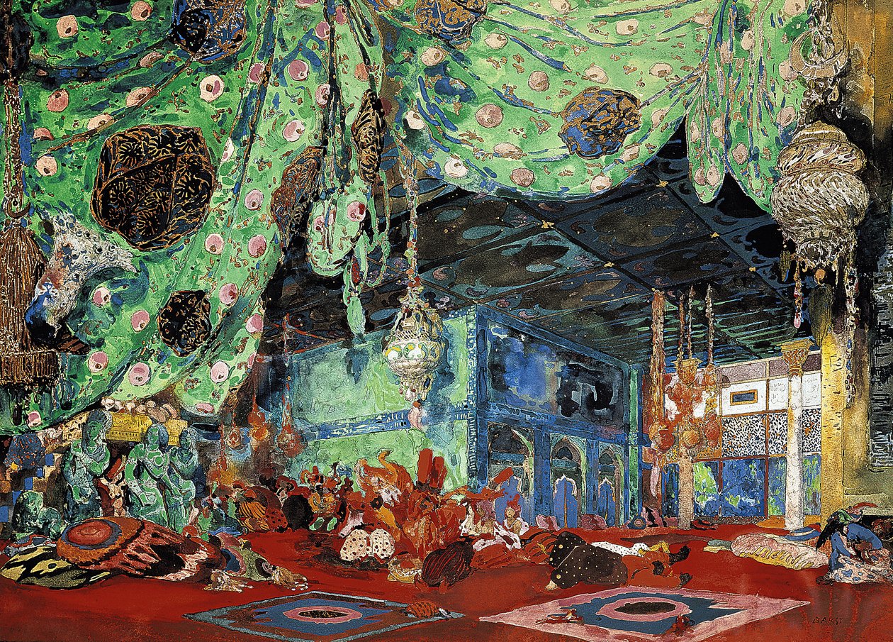 Rimszkij-Korszakov (1844-1908) „Scheherazade” díszletterve, 1916 alkotó: Leon Bakst
