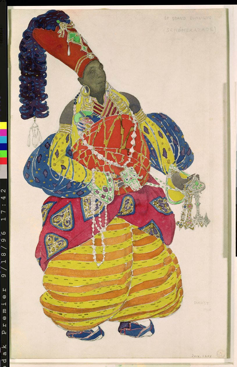 A Nagy Eunuch, jelmezterve Diaghilev produkciójához, a „Scheherazade” című baletthez, 1910 alkotó: Leon Bakst