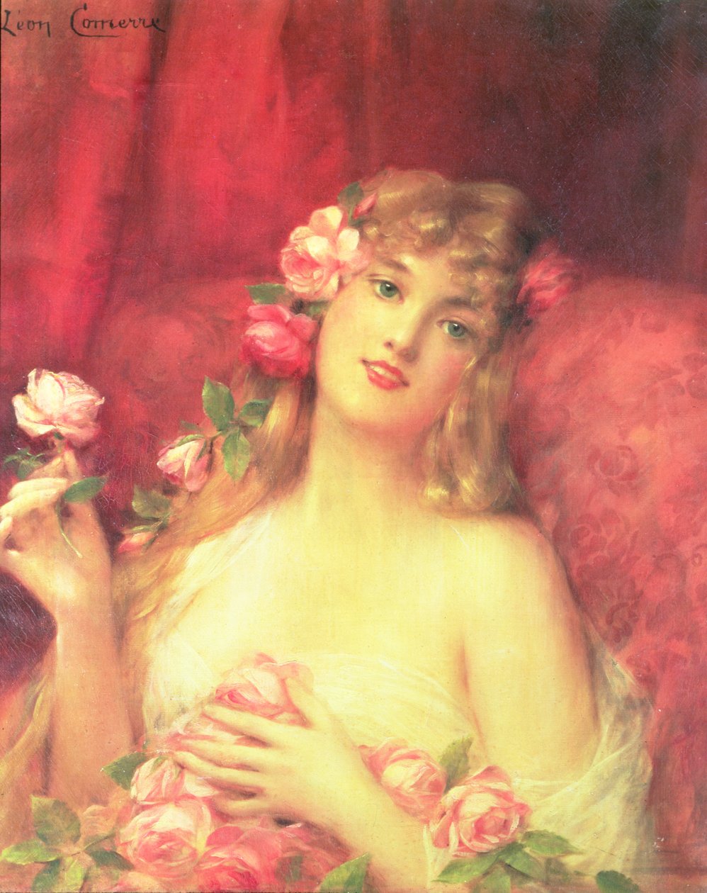Nő egy rózsával alkotó: Leon Francois Comerre