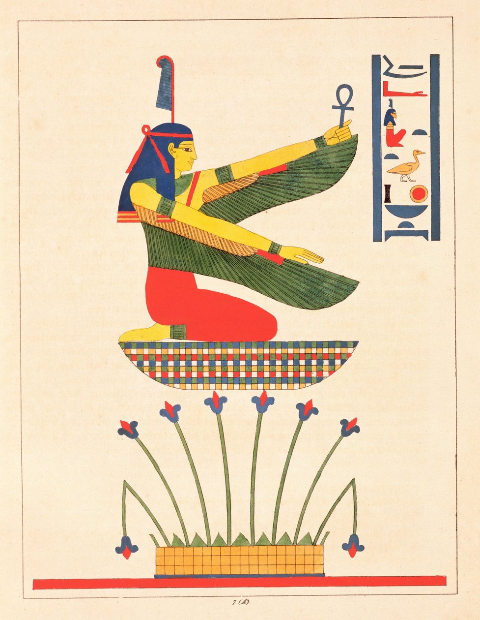 Ízisz istennő, illusztráció az egyiptomi Pantheonból: Jean-Francois Champollion mitológiai szereplőinek gyűjteménye az ókori Egyiptomból, megjelent 1823-25 alkotó: Leon Jean Joseph Dubois