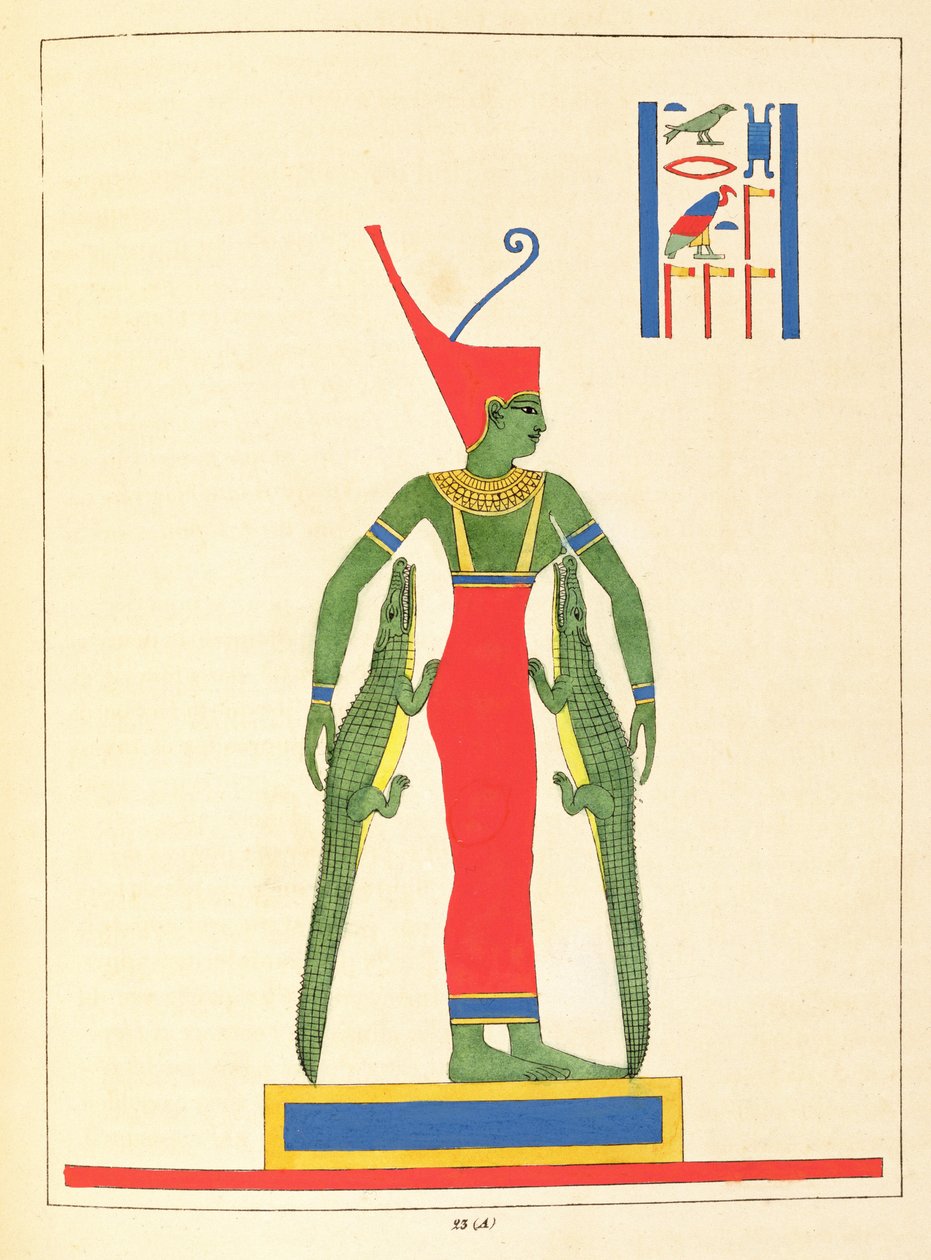 Neith istennő, illusztráció az egyiptomi panteonból: Jean-Francois Champollion mitológiai szereplőinek gyűjteménye az ókori Egyiptomból, megjelent 1823-25 alkotó: Leon Jean Joseph Dubois