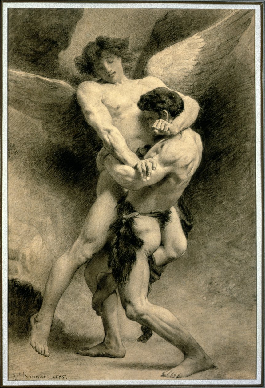 Tanulmány: Jacob Wrestling with the Angyal, 1876 (ceruza és fekete kréta papíron) alkotó: Leon Joseph Florentin Bonnat